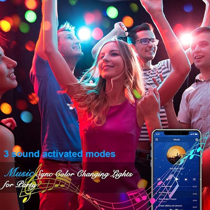 Dj Party Disco Ball Lights with Pattern and Sound Activated, 10 ft USB Cable, Laucnpty LED Stage Strobe Light That Sync with Music, Christmas Rave/Home Karaoke/Dance/Club Bar Lights for Parties