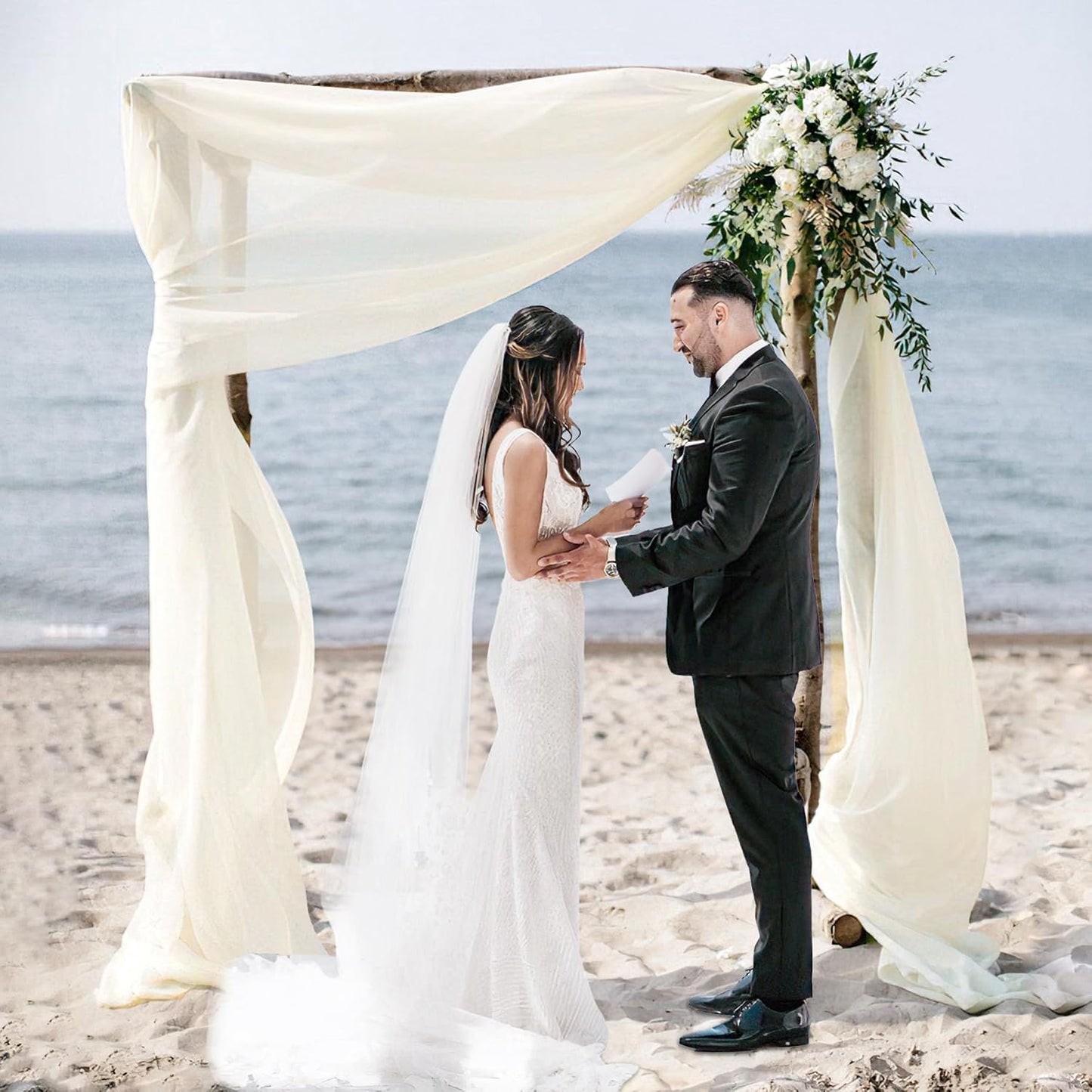 Wedding Arch Draping Fabric, 1 Panel 28" x 19Ft Ivory Arch Drapes Sheer Backdrop Curtain for Wedding Ceremony Party Ceiling Decor