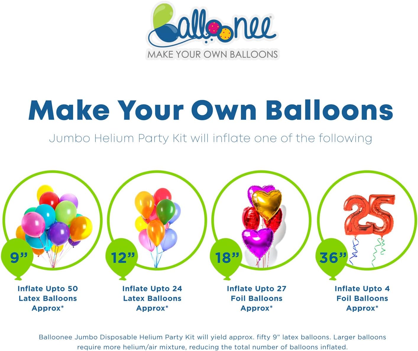 Jumbo Disposable Helium Party Kit - Pack of 3, Helium Tank for Balloons At Home, 13.5 Cu Ft Helium Balloon Pump Kit with 150 Assorted Latex Balloons, Portable for Celebrations