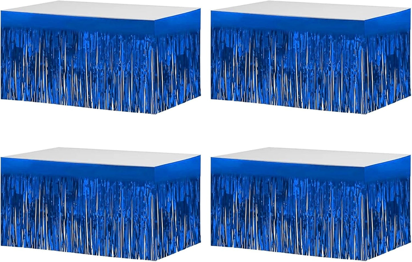 4 Pack Metallic Foil Fringe Tinsel Table Skirts,29x108 Inch Party Disposable Table Skirt Banner for Hotel Banquet Parade Floats Mardi Gras Holiday Birthday Wedding New Year Party Decoration(Blue)