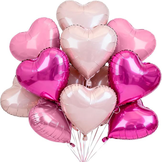 TONIFUL 30Pcs 18 Inch Rose Hot Pink Light Pink Balloons Heart Shape Foil Mylar Banners Decoration for Birthday Valentine's Day Wedding Bridal Shower Anniversary Engagement Party Supplies