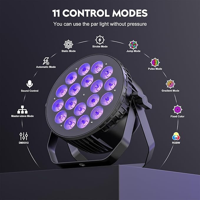 180 W Stage Par Lights, RGBW 4-in-1 LED Par Can Light with DMX512 Sound Activated Controlled Aluminum Uplights, Stage Lights for Parties Wedding Festival Events Church