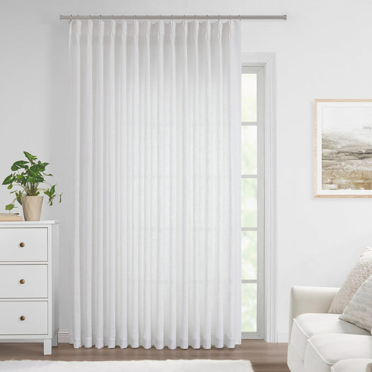 Vision Home White Pinch Pleated Semi Sheer Curtains Textured Light Filtering Window Curtains 102 inch for Living Room Bedroom Patio Rayon Blended Pinch Pleat Drapes with Hooks 1 Panel 80" Wx102 L