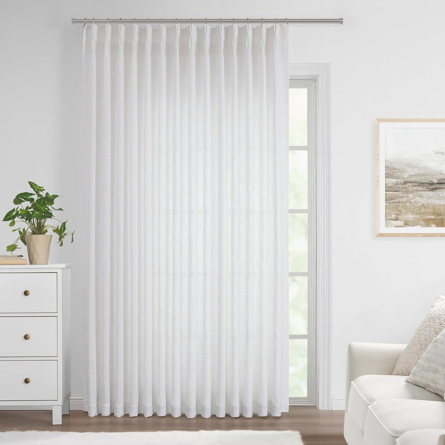 Vision Home White Pinch Pleated Semi Sheer Curtains Textured Light Filtering Window Curtains 95 inch for Living Room Bedroom Patio Rayon Blended Pinch Pleat Drapes with Hooks 1 Panel 80" Wx95 L