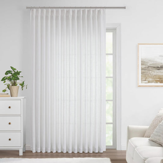 Vision Home White Pinch Pleated Semi Sheer Curtains Textured Light Filtering Window Curtains 95 inch for Living Room Bedroom Patio Rayon Blended Pinch Pleat Drapes with Hooks 1 Panel 80" Wx95 L