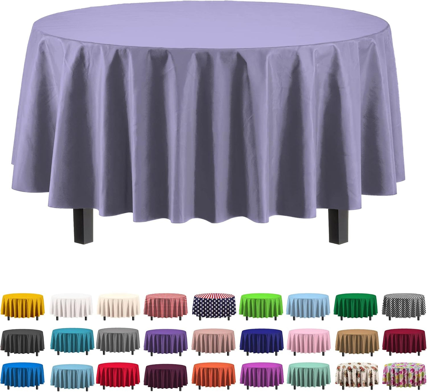 Party Solids 12-Pack Premium Plastic Tablecloth 84in. Round Table Cover - Lavender