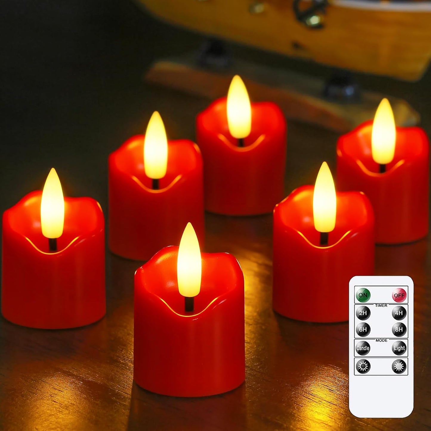 6 Pack Battery Operated Auto Daily Timer Burgundy Plastic LED Flameless Votive Candles, Long Runtime 1.6" x2.3" Flickering Tealight Candles with Remote Control