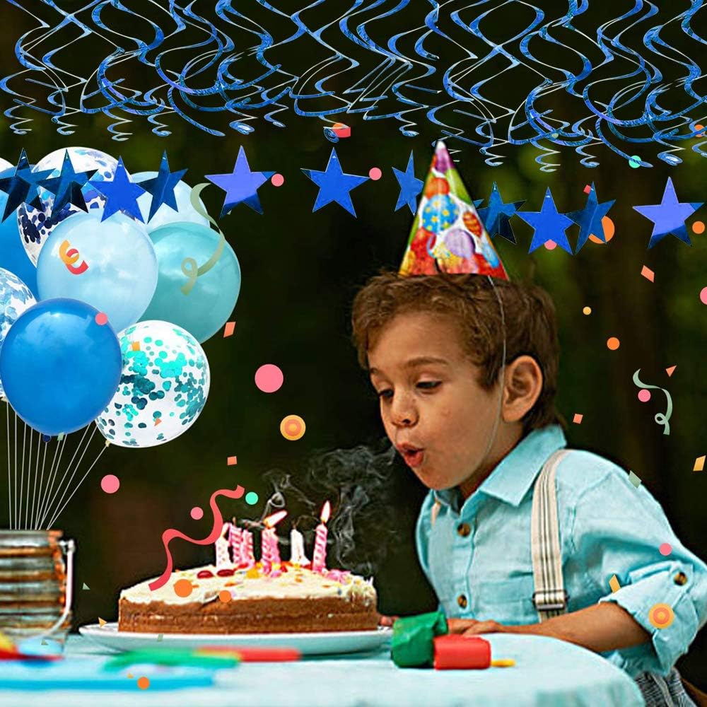 BEISHIDA Blue Star Hanging Swirl Decorations,Hanging Gold Party Supplies for Graduation Wedding Baby Shower Decorations,Pack of 15