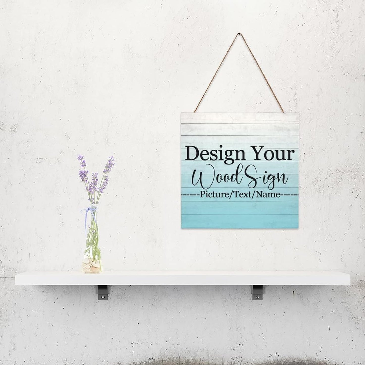 Personalized Hanging Wood Signs, Customized Door Board with Multiple Wood Background and Fonts to Choose, Design Your Rustic Decoration Sign for Home Kitchen Farmhouse 11.8x11.8 inch