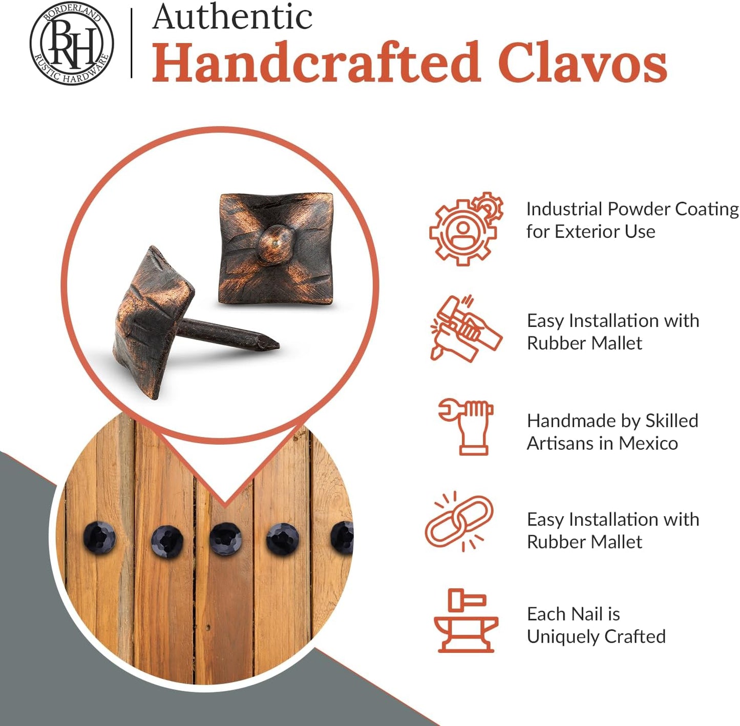 10 Pack 0.75" Square Head Iron Clavos Decorative Nails – Oil Rubbed Bronze – Handmade Rustic Square Fasteners for Farmhouse Shutters, Barn Doors, Shutters, Gates – Ornamental Wood Accent
