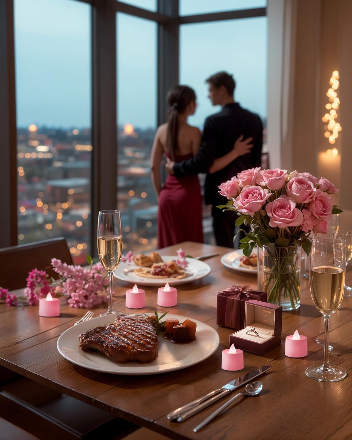 Amagic 24 Pack Pink LED Tea Lights, Flameless Votive Candles, Electric Fake Colored Candles, Battery Operated Tealights Candles for Party, Christmas, Aniversary, Wedding Table Centerpiece, Proposal