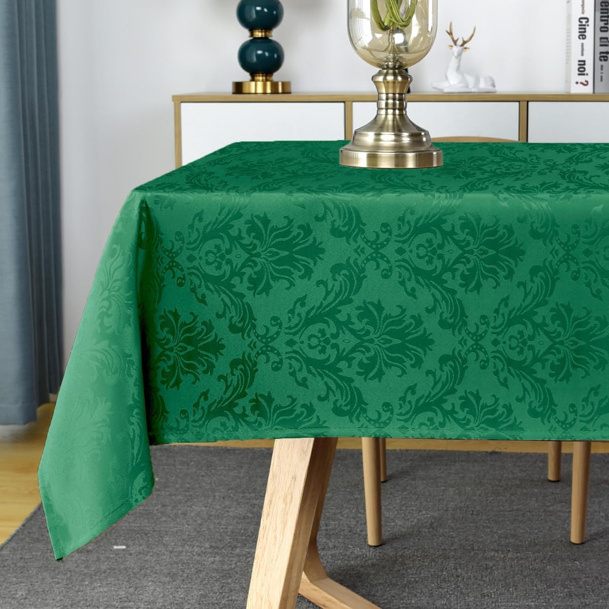 SASTYBALE Rectangle Jacquard Tablecloth, Damask Table Cloth SpillProof Wrinkle Resistant Tablecloths, Soft Polyester Oblong Table Cover for Kitchen, Dinner, Parties (Dark Green, 60X102)