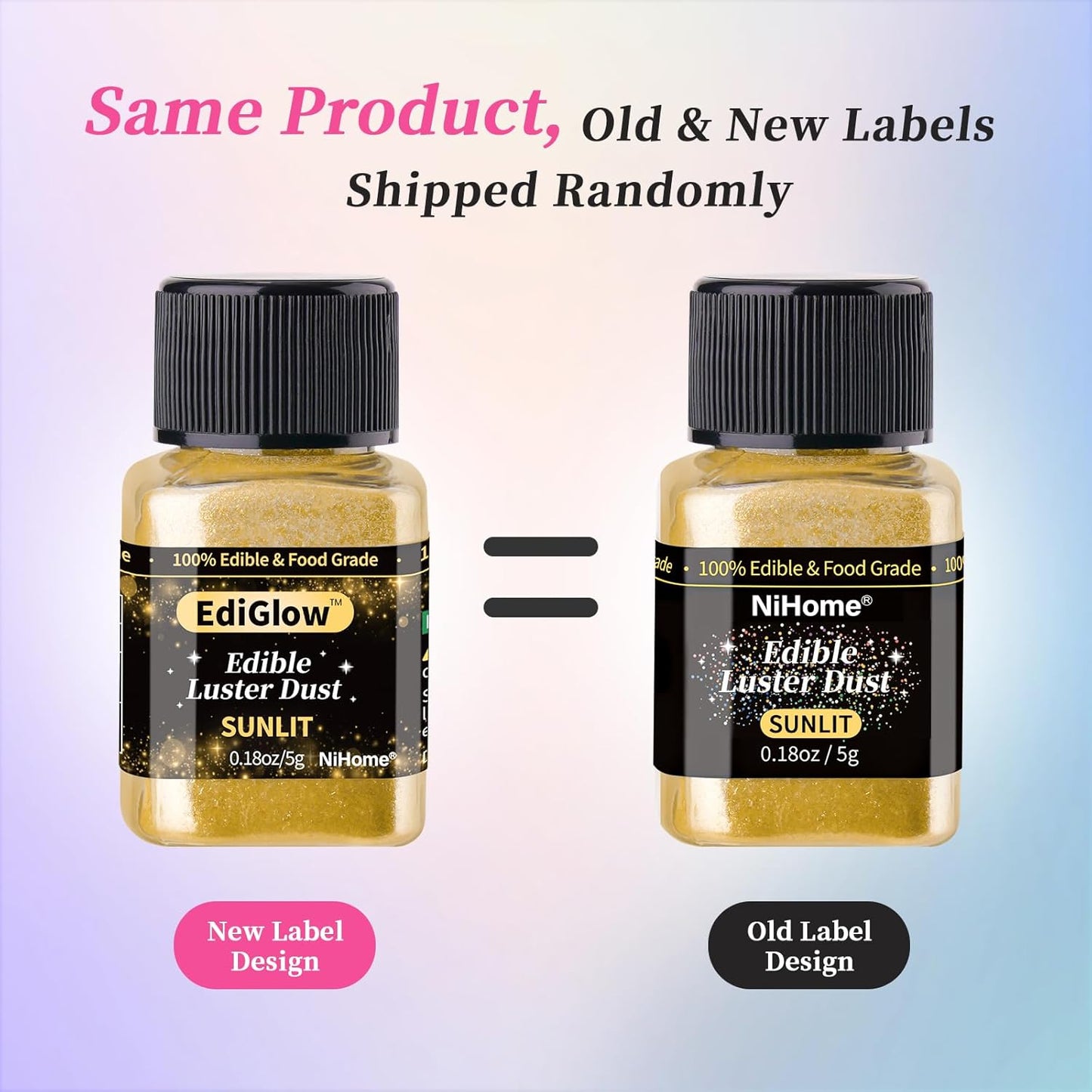 NiHome Edible Food-Grade Glimmer Powder Glitter Luster Dust Food Decorating Sprinkle Dust for Drink Wine Beverage Cake Candy Dessert Home Bakery Restaurant Vegan Allergen-Free (0.18oz/5g, Metallic)