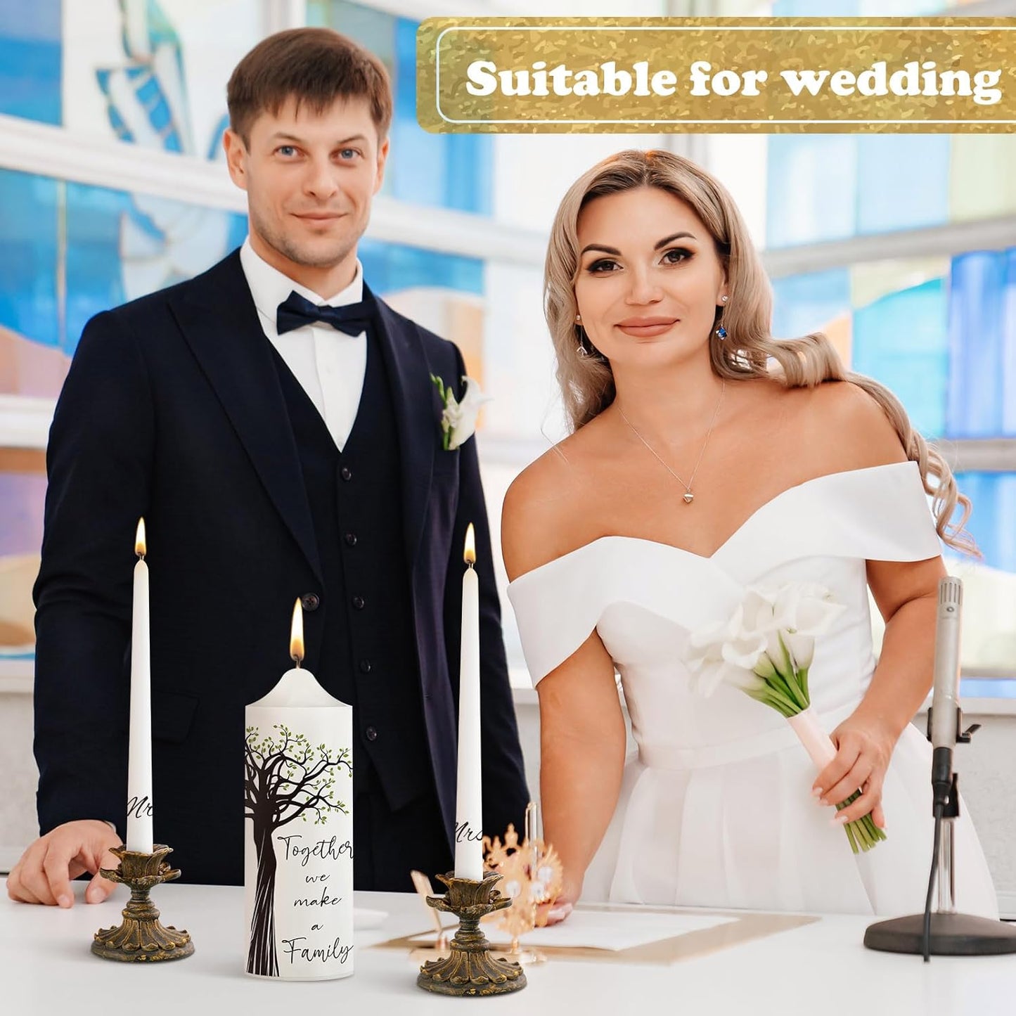 Frienda Unity Candles for Wedding Ceremony Set Wedding Unity Taper Candles Catholic Religious Ceremony Accessories(Tree Style)