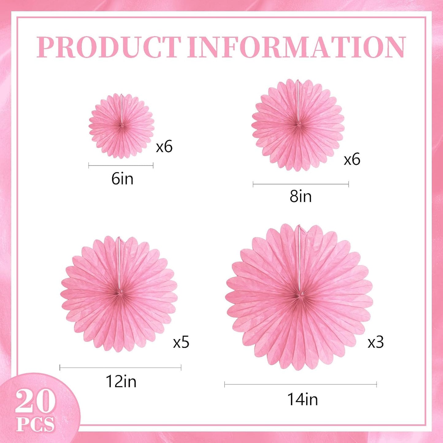 20 Pcs Pink Hanging Paper Fan, Hanging Honeycomb Round Paper Fans for Weddings, Birthdays, Christmas, Baby Showers, Classroom, Events Ceiling Party Supplies Decorations