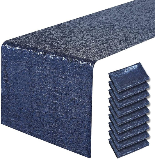 10 Packs 12 x 72 inches Navy Blue Sequin Table Runner, Glitter Runner for Birthday Party Supplies Decorations Wedding Bachelorette Holiday Celebration Bridal Shower Baby Shower