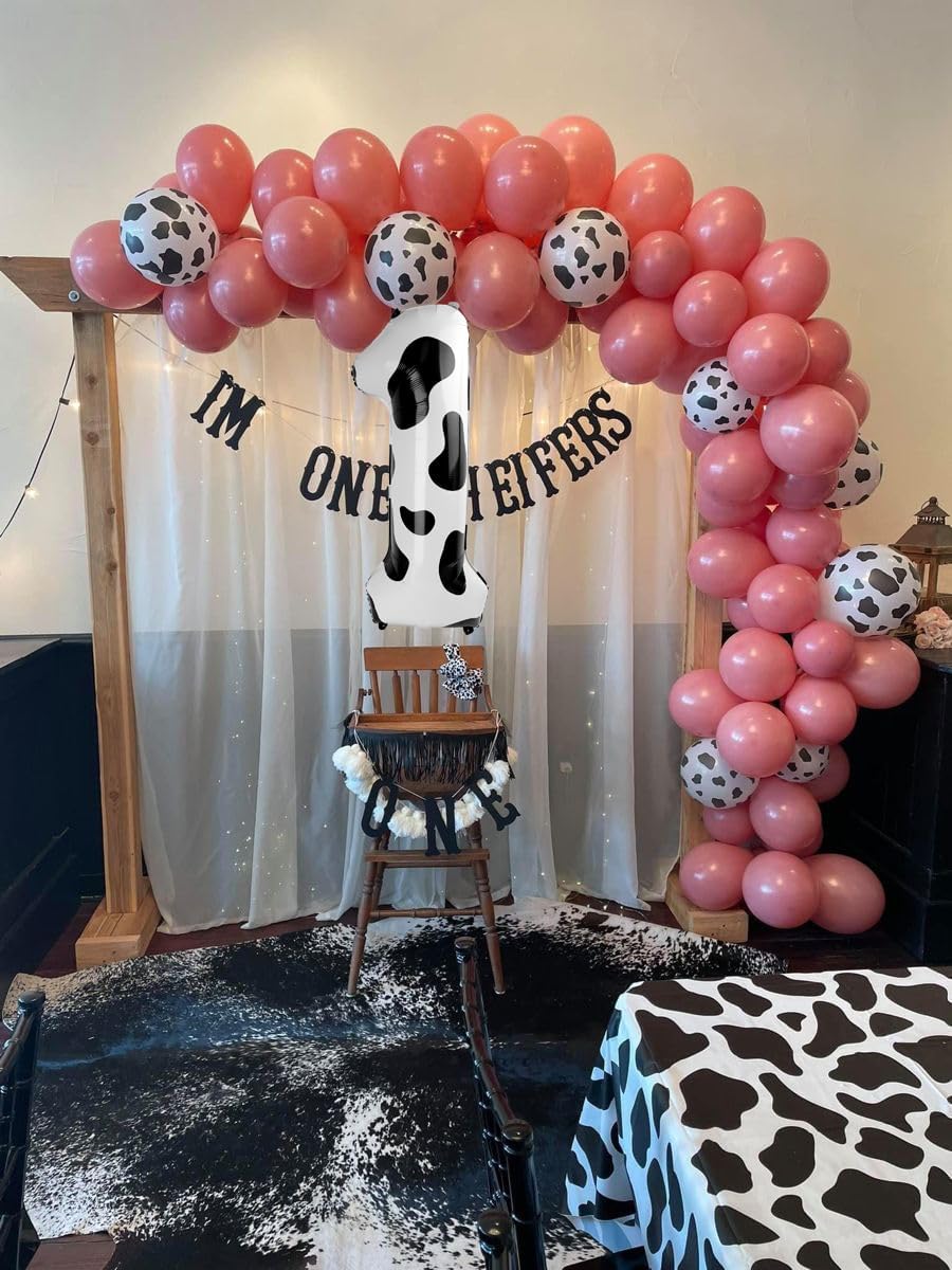 Cow Print Number 1 Balloon 40 inch, Number 1 Birthday Balloon for Boy Girl, Cow Print Foil One Balloon for 1st 10 11 12 16 18 Birthday Party, Anniversary Celebration Number Balloons Decorations