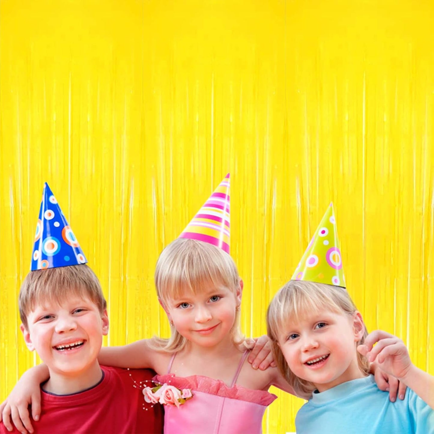 4 Pack Macaron Yellow Foil Fringe Curtain Backdrop, 3.28Ft x 8.2Ft Metallic Tinsel Foil Fringe Streamer Curtains for Photo Booth, Birthday, Wedding, New Year’s, Christmas Decoration Party Supplies