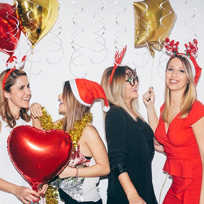 30 Pieces Silver Swirl Hanging Decorations, Shimmer Plastic Streamer Foil Swirls for Ceiling, Photo Booth Props Party Supplies for Birthday Wedding Baby Shower Engagement Disco Holiday Decorations