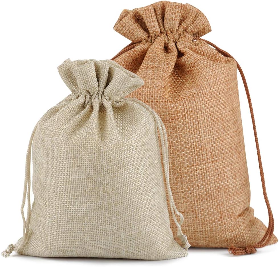 Lucky Monet 25/50/100PCS Burlap Gift Bags Wedding Hessian Jute Bags Linen Jewelry Pouches with Drawstring for Birthday, Party, Wedding Favors, Present, Art and DIY Craft (100Pcs, Cream, 4” x 6”)