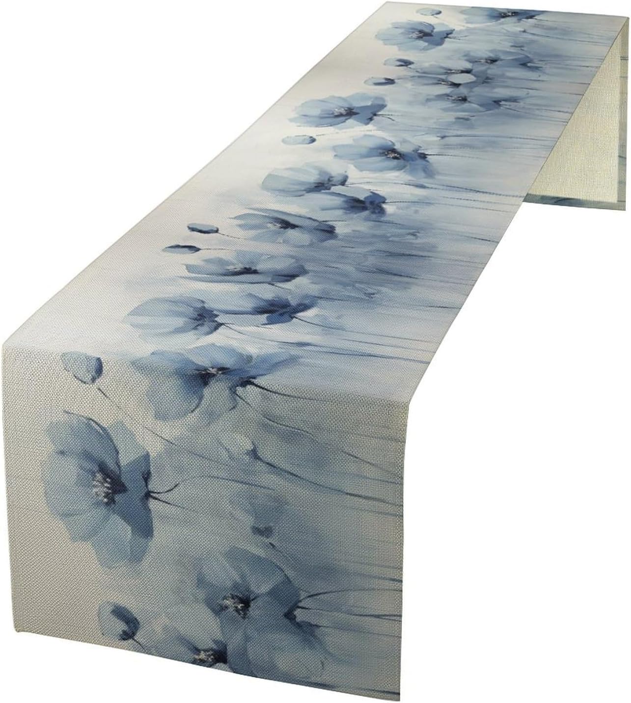 Abstract Floral Table Runner, Blue Poppy Flower Modern Art Print Kitchen Dinning Table Runner for Indoor Outdoor Home Wedding Party Holiday, 13x36 Inch
