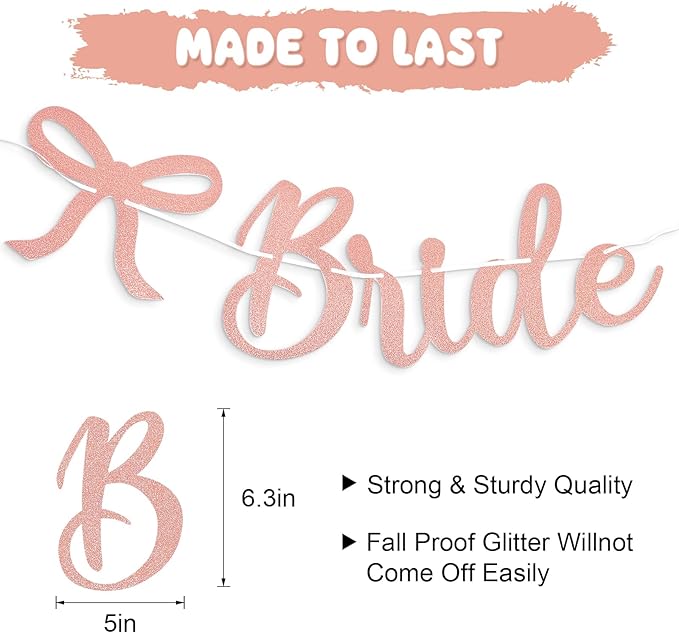 Bride to Be Banner, Rose Gold Bride to Be with Bow Glitter Bachelorette Bridal Party Banner BRIDE TO BE Sign for Rose Gold Bachelorette Bridal Shower Wedding Engagement Hen Party Decorations