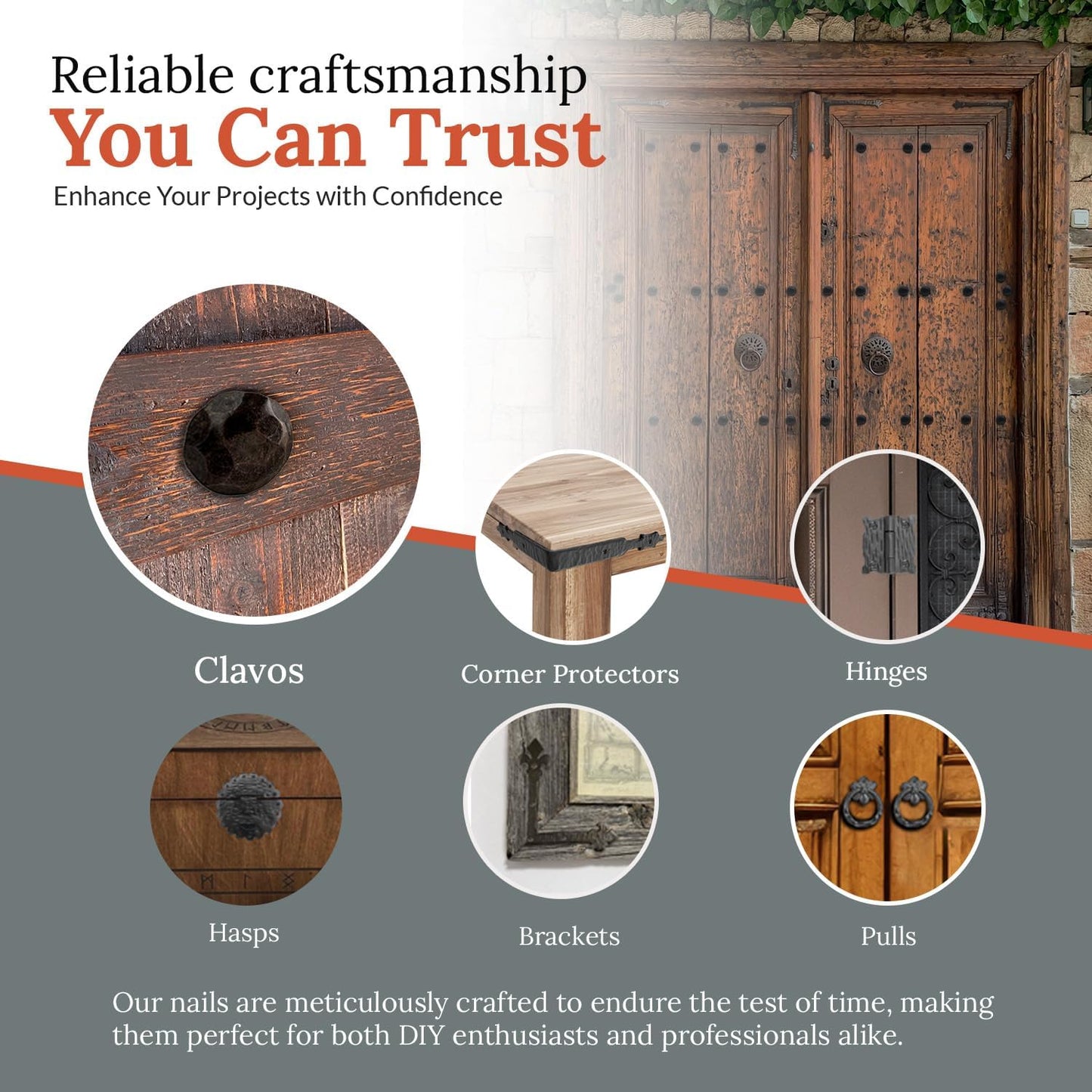 10 Pack 1.25" Round Head Iron Clavos Decorative Nails – Sealed Unfinished – Handmade Rustic Round Fasteners for Farmhouse Shutters, Faux Wood, Barn Doors, Shutters, Gates – Ornamental Wood Accent