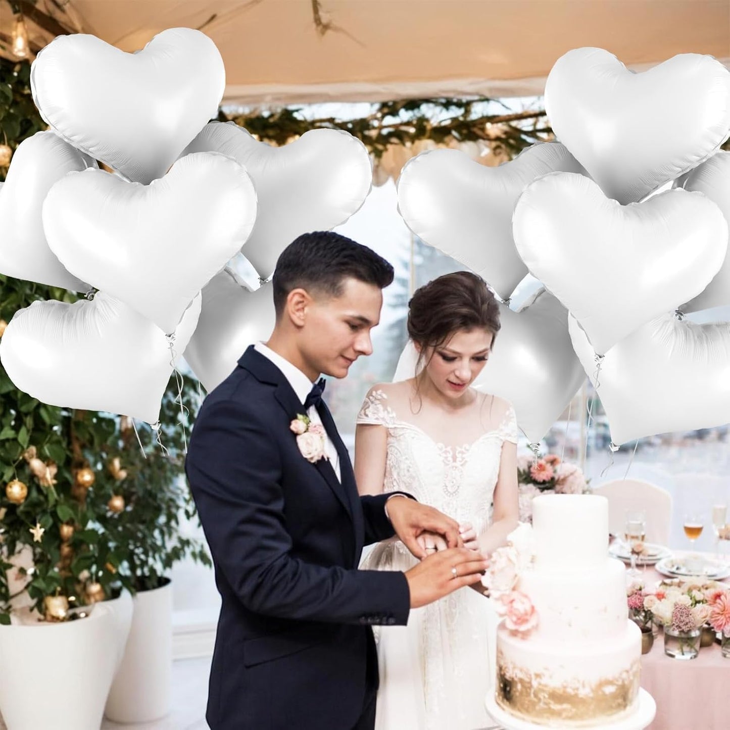24 Inch White Heart Balloons, Heart Shaped Foil Balloons, White Wedding Helium Balloon for Valentines Day Bridal Shower Anniversary Wedding Birthday Party Decorations