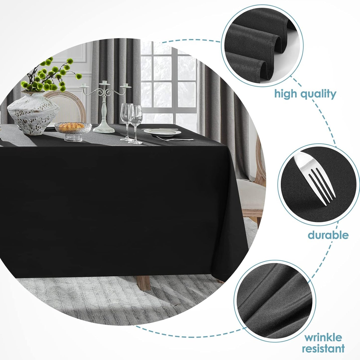 VidaFete Table Cloth 6 Pack 90 * 156inch Rectangle Tablecloth Polyester, Stain Wrinkle Resistant Polyester Dining Table Cover for Kitchen Dinning Party Wedding Rectangular Tabletop Decoration(Black)