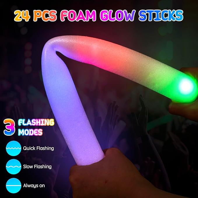 yuzshin 272PCS Glow in the Dark Party Supplies, Glow Sticks Bulk Party Pack, 24PCS Foam Glow Sticks, LED Glasses, LED Light Up Rings and 200PCS Glow Stick for Neon Party Decorations, Wedding