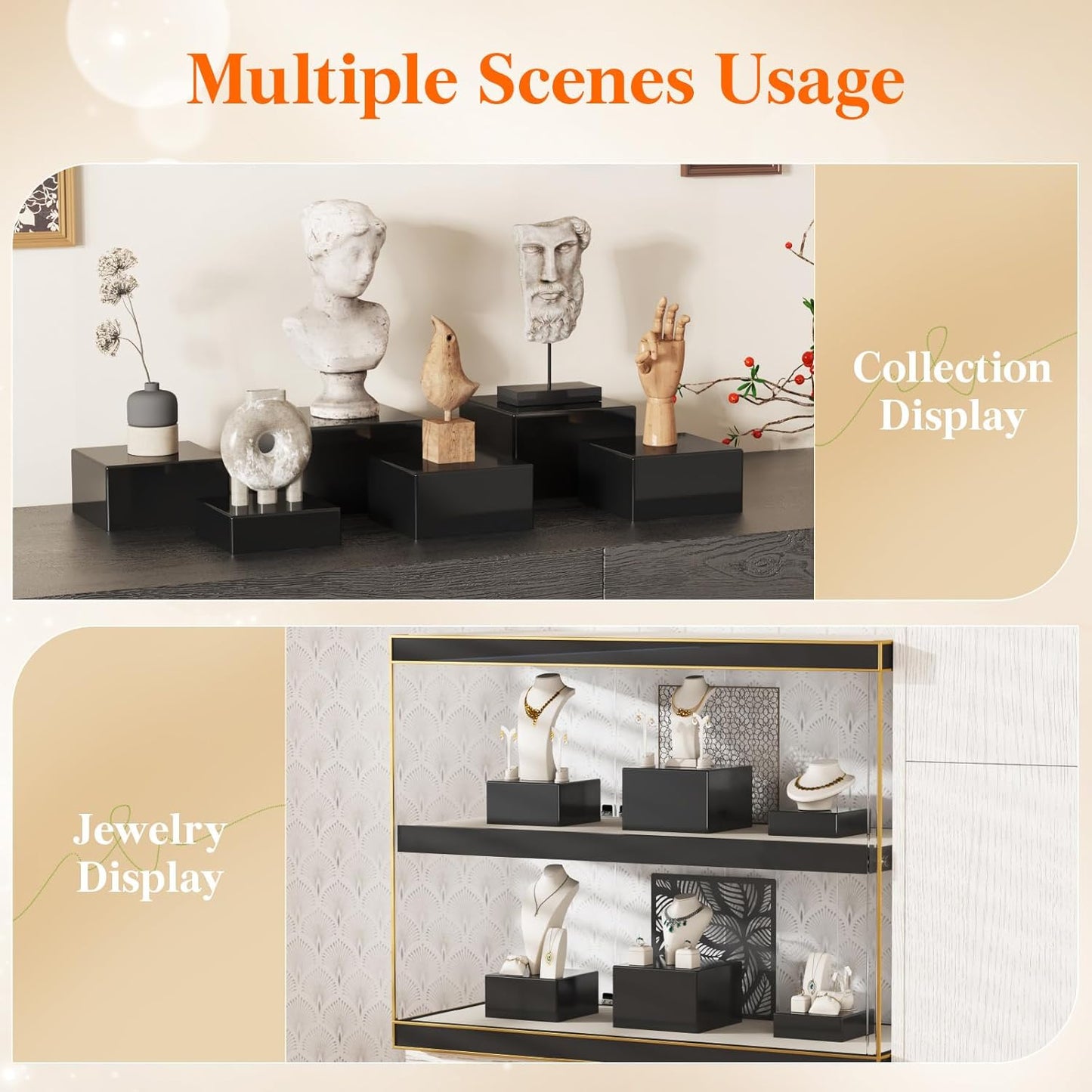 Lifewit Buffet Risers and Stands Up to 7.8", Food Risers for Buffet Table, Catering Dessert Cake Stand for Party, Collectibles Jewelry Display Stand, Black Cube Boxes Nesting Risers, 3 PCS