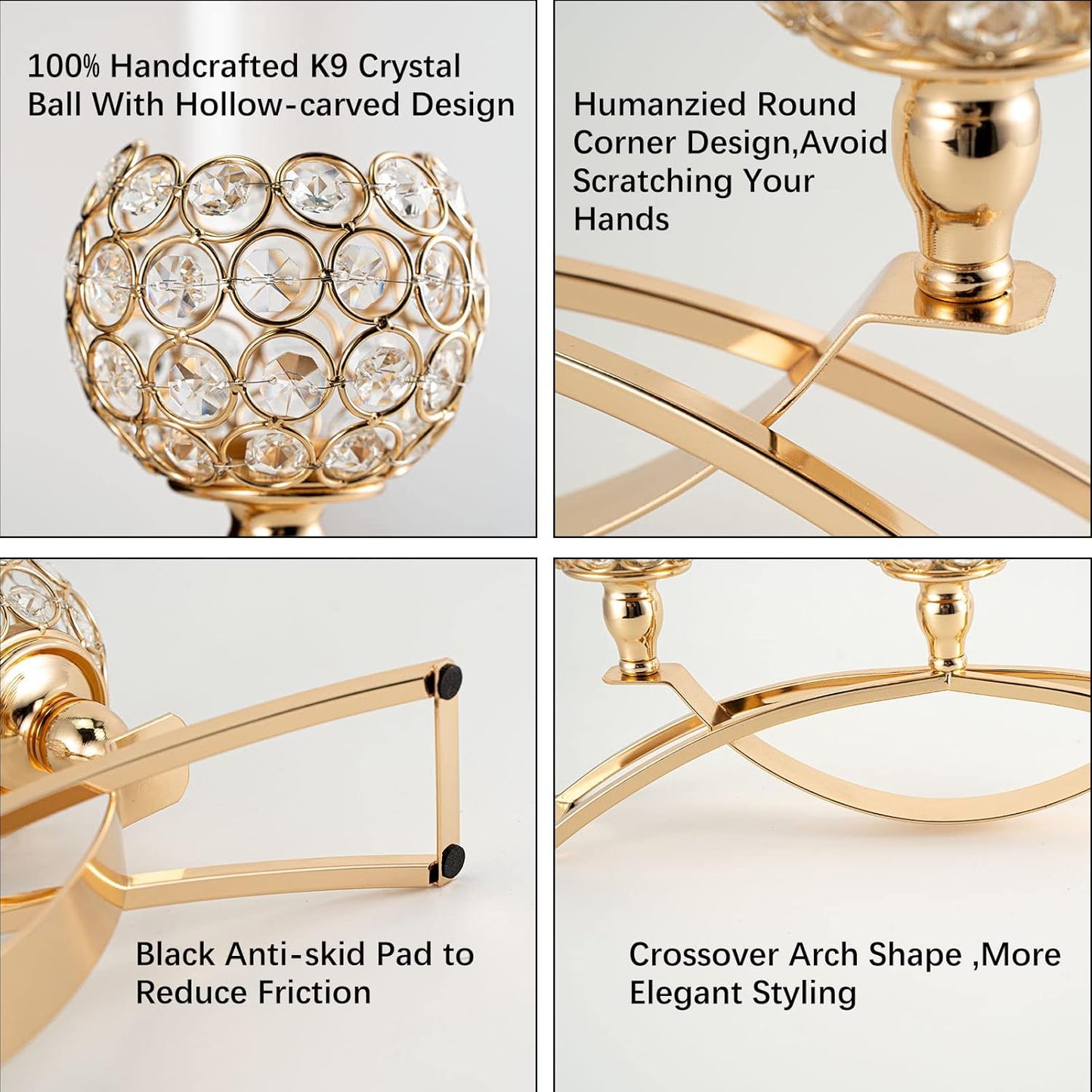 Vincigant Gold Crystal Candle Holders Set of 8 with 4Sets Crystal Candelabra 3 Arm Candlesticks Holder Table Centerpiece,Candelabra Centerpieces for Wedding Party Anniversary Home Living Room Decor