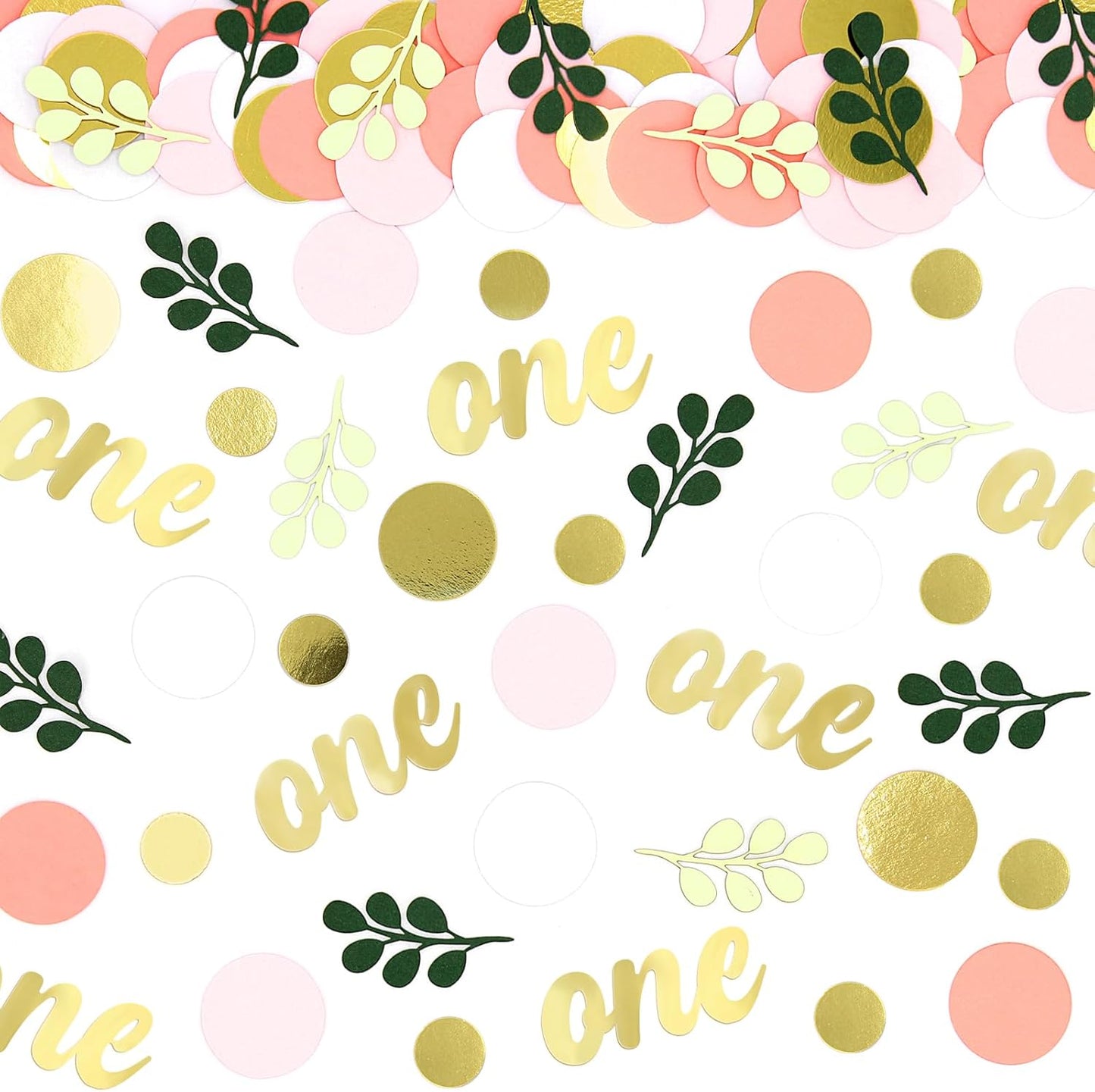 300PC Pink and Sage Green 1st Birthday Confetti First Birthday Decorations for Girl Dots Table Scatter for Baby Girl One Year Old Party Decor Supplies