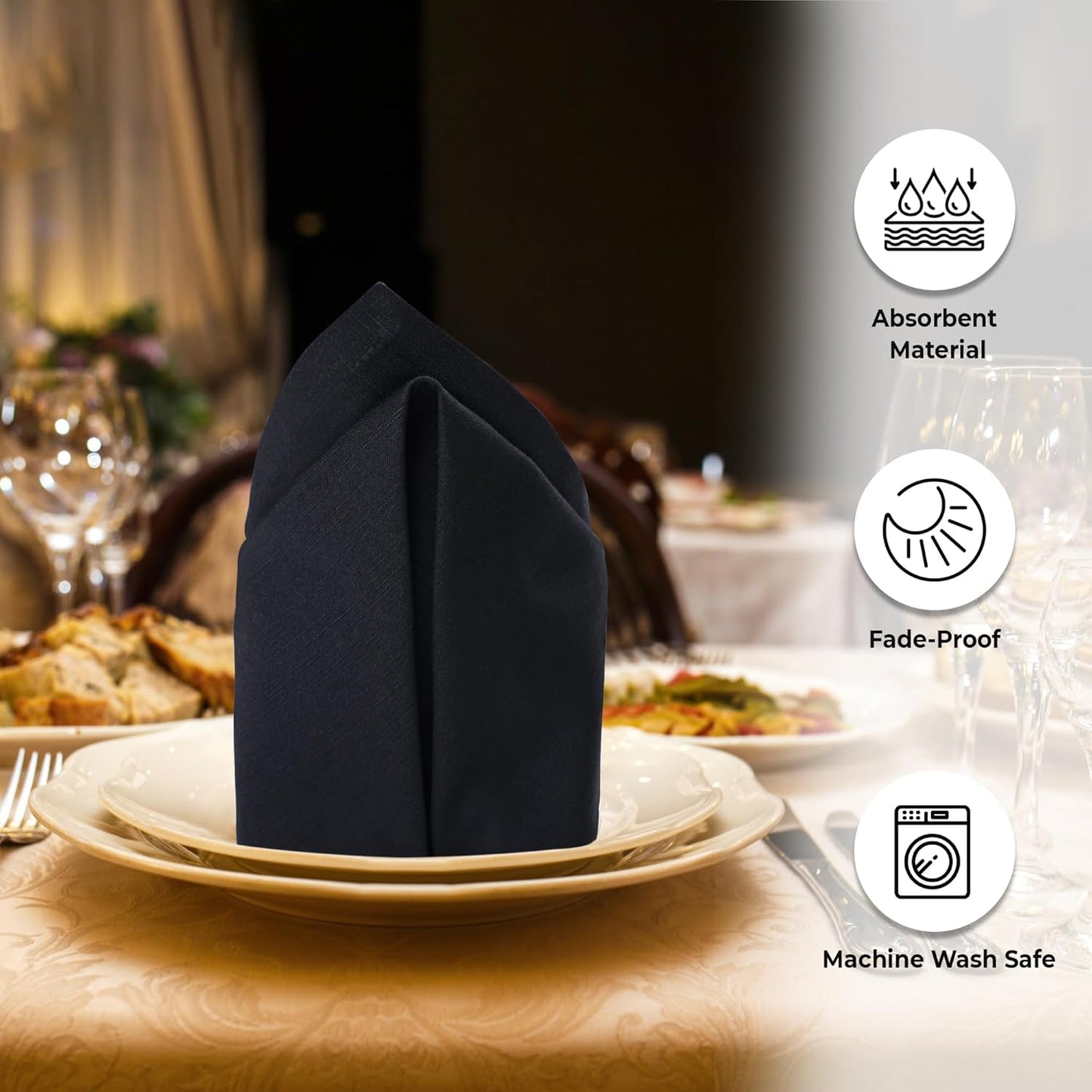 Urban Villa Cloth Napkins Halloween Dinner Napkins Solid Black Color 20''x20'' (Set of 12) 100% Cotton Slub Absorbent Napkins Soft Durable Reusable Washable Ideal for Events Parties Everyday use