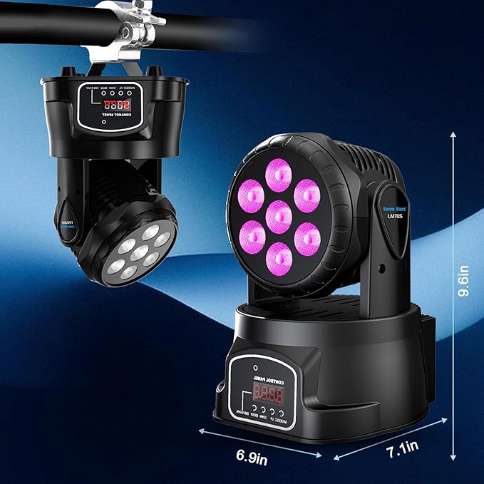 Seven Stars 60W Moving Head DJ Lights, RGBW Stage Lights, DMX512 DJ Lighting 9/16 Channel, Professional Spotlight for Parties, Bars, Disco, Church, Club, Halloween