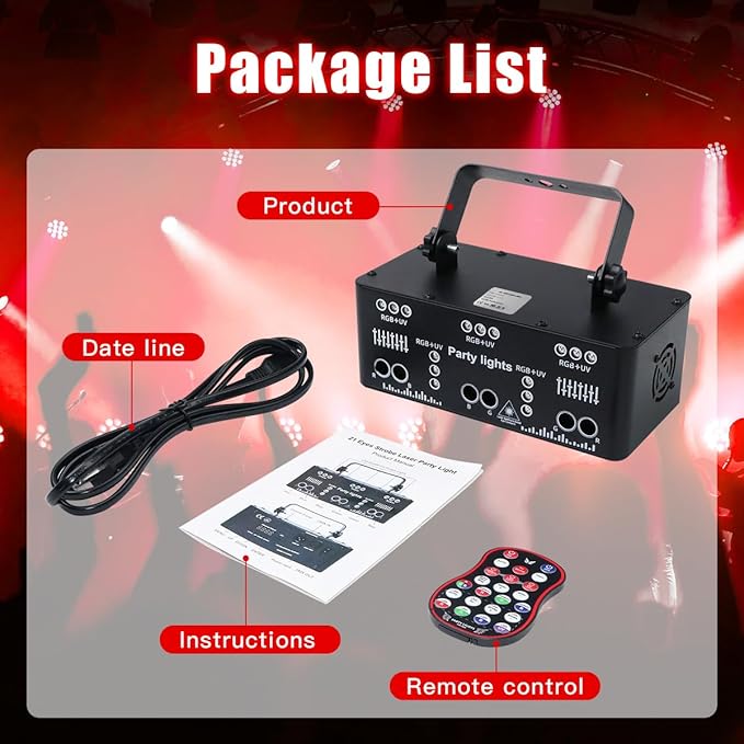 AMKI Party Lights, 21 Lens DJ Lights with Strobe Effect,Disco Light Indoor with RGB UV Laser Light Support Sound Control DMX5 (21eyes)