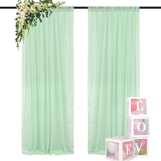 DUOBAO Chiffon Backdrop Curtains 2 Panels Photography Backdrops Drape 5ft x 8ft Voile Curtain Sage Green Collapsible Seamless Sheer Drapes for Women Party Baby Shower Birthday Photo Shoot Decorations