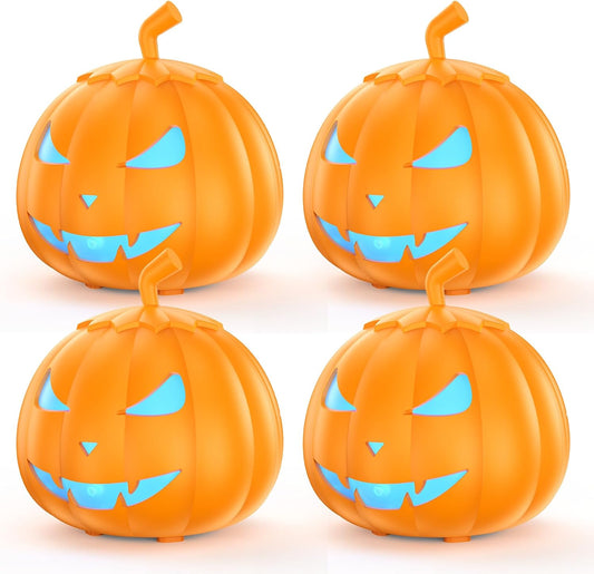 Fog Machine with LED RGB Lights, 800W Halloween Fog Machine with Remote Control, Pumpkin Smoke Machine 12 Colors Lighting Effect for Halloween Band DJ Show Club Outdoor Camping, 4 Pack