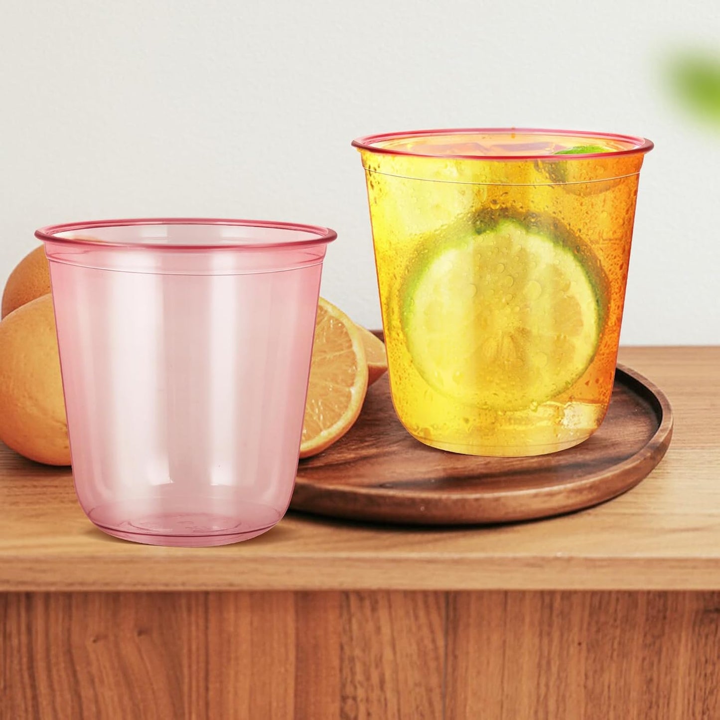 50 Pcs 12oz Crystal Pink Party Cups Disposable Plastic Cocktail Cups Plastic Wine Cups for Meeting Weddings Birthdays Cocktail Christmas Party Supplies (Pink,50 Pcs)