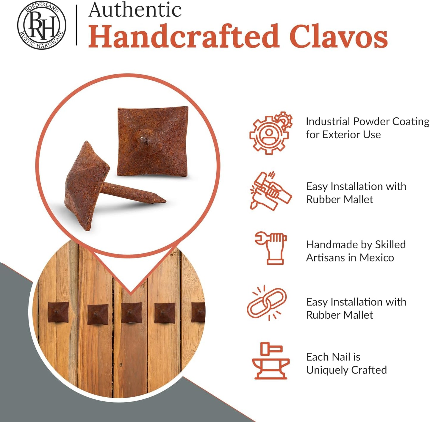 100 Pack 0.75" Square Head Iron Clavos Decorative Nails – Rusted – Handmade Rustic Square Fasteners for Farmhouse Shutters, Faux Wood, Barn Doors, Shutters, and Gates – Ornamental Wood Accent