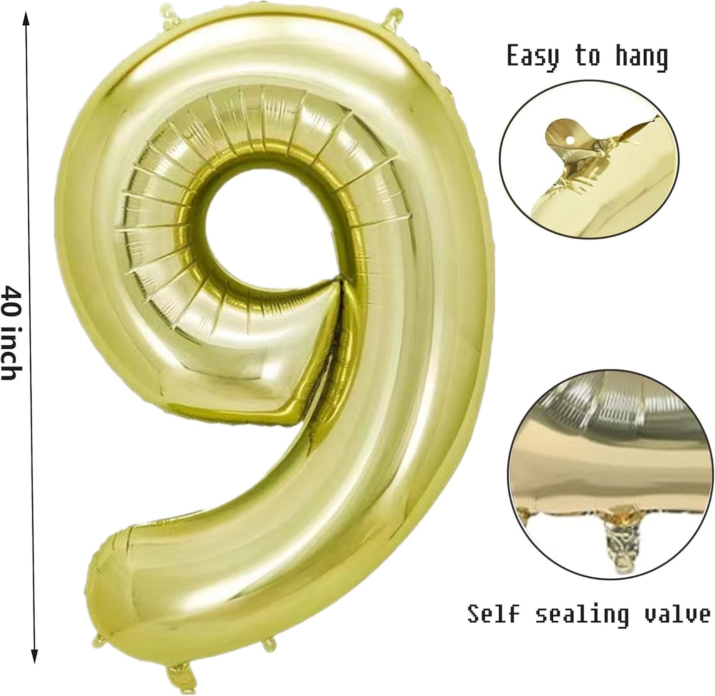 40 Inch Numbers 9 Light Gold Large Balloon Digital 9 for Birthday Party, 0-9 Birthday Party Decorations,Foil Mylar Big Number 9 Wedding Graduations Photo Shoot Decorations(Number 9)
