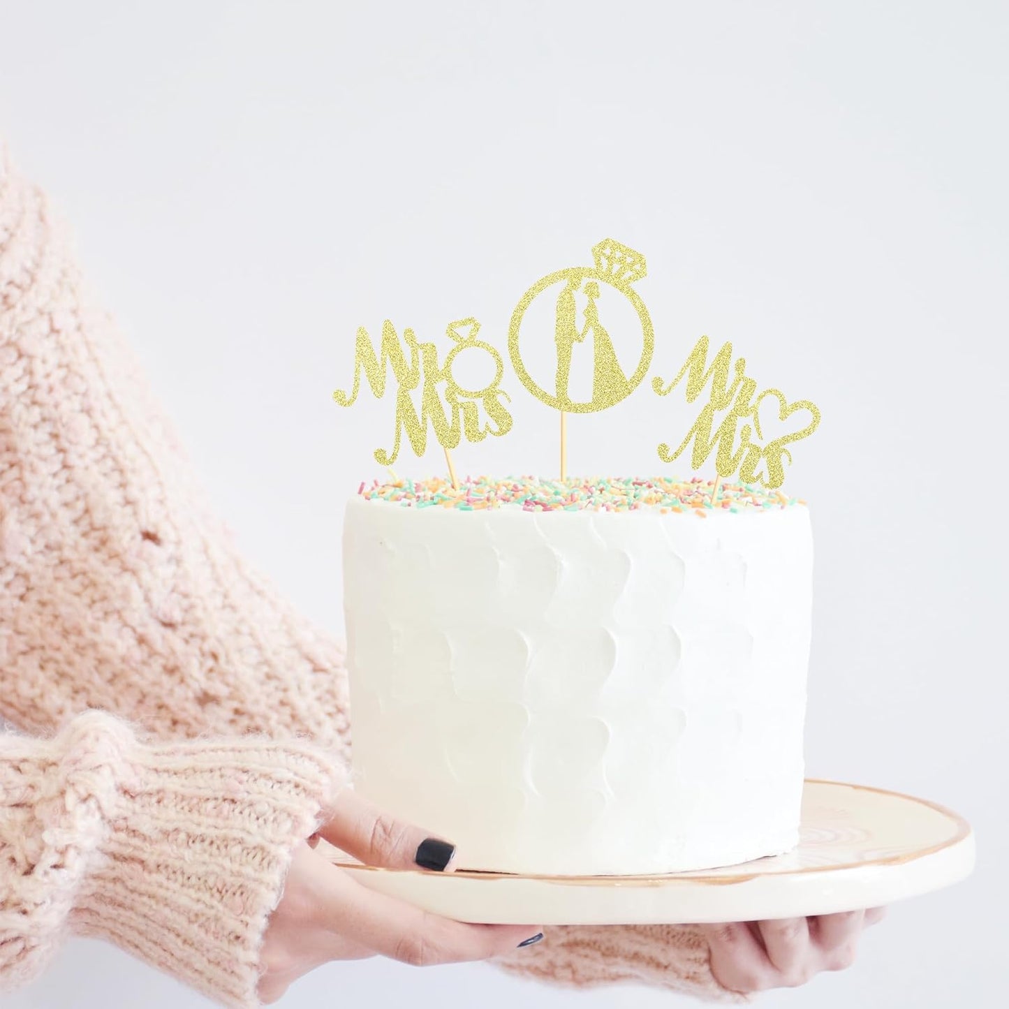 Sotpot 24PCS Miss to Mrs Cupcake Toppers with Ring Gold Glitter for Wedding Bridal Shower Wedding Engagement Party Cake Decorations