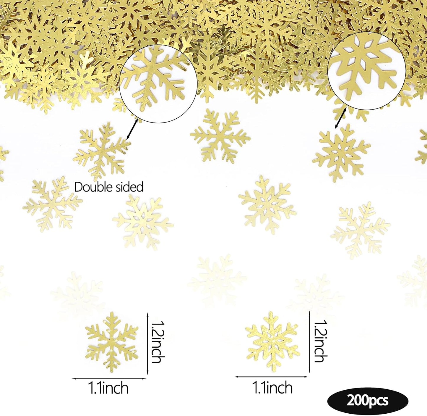 200PC Gold Foil Paper Snowflakes Confetti Christmas Party Table Decorations Snowflake For DIY Crafts For Winter Holiday Wedding Birthday Baby Shower Party Supplies