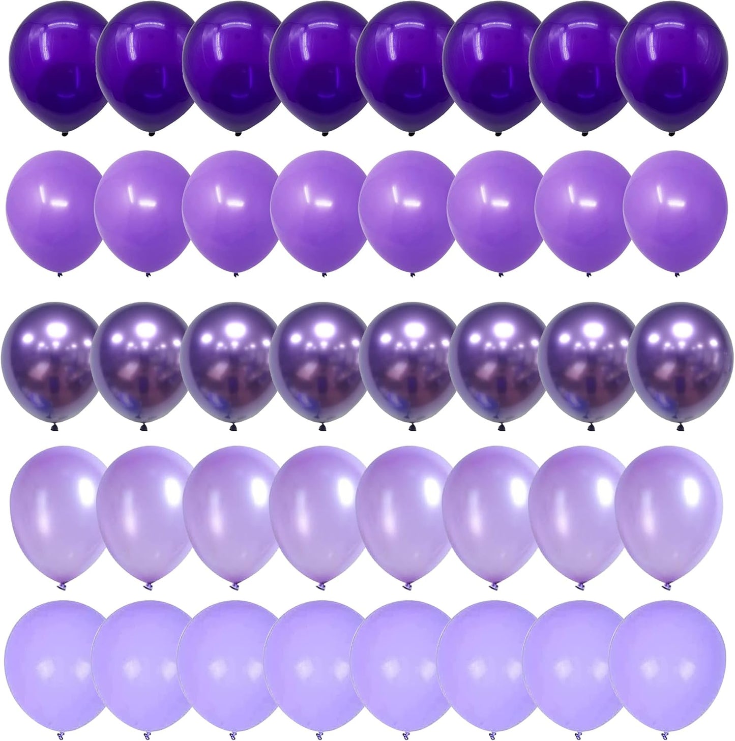 Togvu Purple Balloons, 60 Packs 12 Inch Metallic Chrome Pearl Macaron Light Different Shades Balloons for Girl Birthday, Wedding, Anniversary, Baby Shower, Princess Decoration QQ-5023