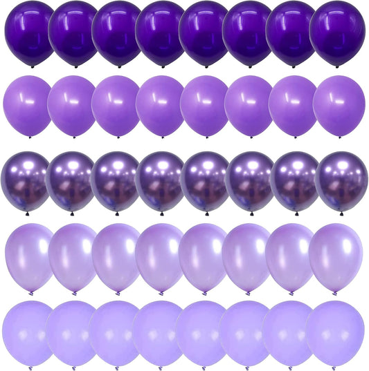 Togvu Purple Balloons, 60 Packs 12 Inch Metallic Chrome Pearl Macaron Light Different Shades Balloons for Girl Birthday, Wedding, Anniversary, Baby Shower, Princess Decoration QQ-5023
