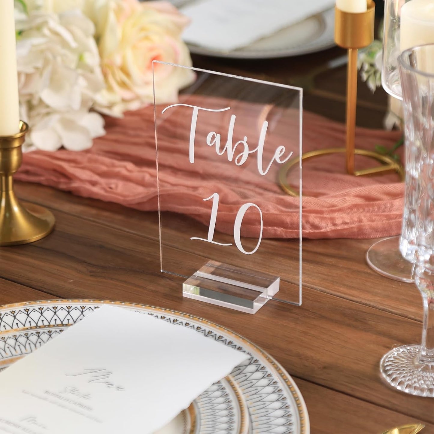 UNIQOOO Acrylic Wedding Table Number 1-30 with Stands | 4x6 inch Printed Calligraphy, Sign and Holder | Perfect for Wedding, Reception, Centerpiece Decoration, Event, Party