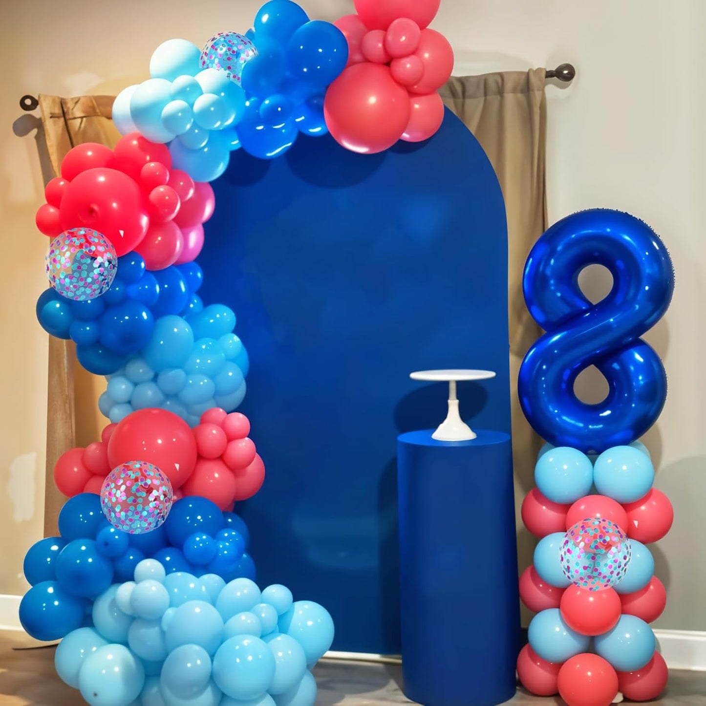 Pink and Blue Balloons, 12 Inch Royal Blue Hot Pink Confetti Balloons for Girl Cartoon Birthday Pool Party Graduation Baby Shower Gender Reveal Supplies