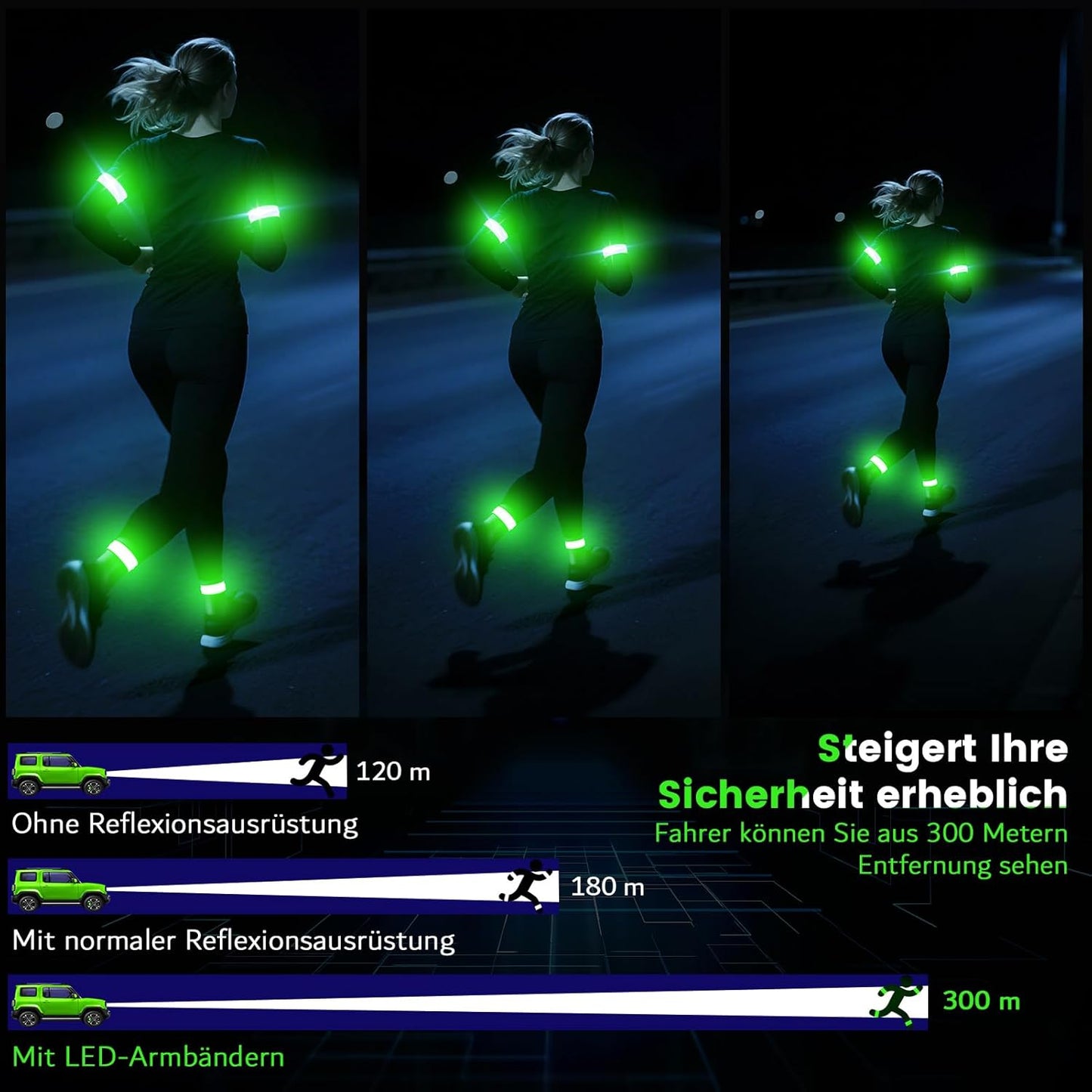 LED Armband for Running(2 Pack),Light Up Arm Bands for Night Walking Running,Rechargeable Lights for Runners,High Visibility Reflective Running Gear Adjustable Light Up Wristbands