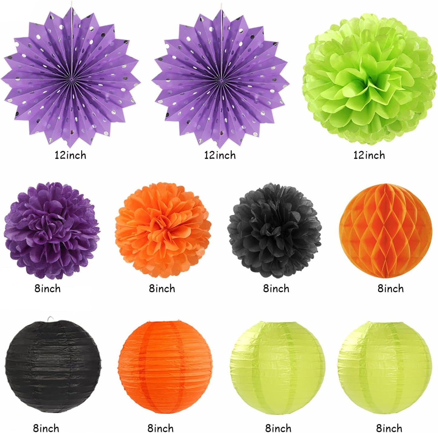 Black-Green Orange-Purple Happy-Halloween Party-Decorations - 21pcs Birthday Banner,Paper Lanterns Honeycomb,Tissue Pom Poms Flower Fan,Kids Classroom Hanging Streamers Garland Decor Supplies Huglony