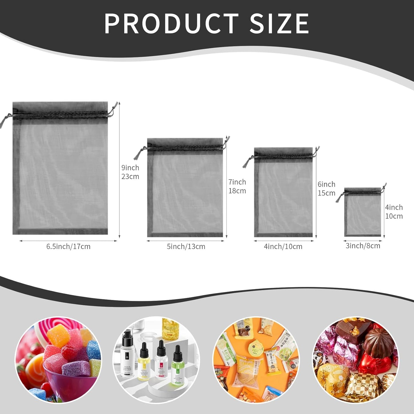 50 Pcs Organza Bags 3x4 Inch, Small Mesh Bags Drawstring Gift Pouches for Jewelry Candy Party Favor Christmas(Black)